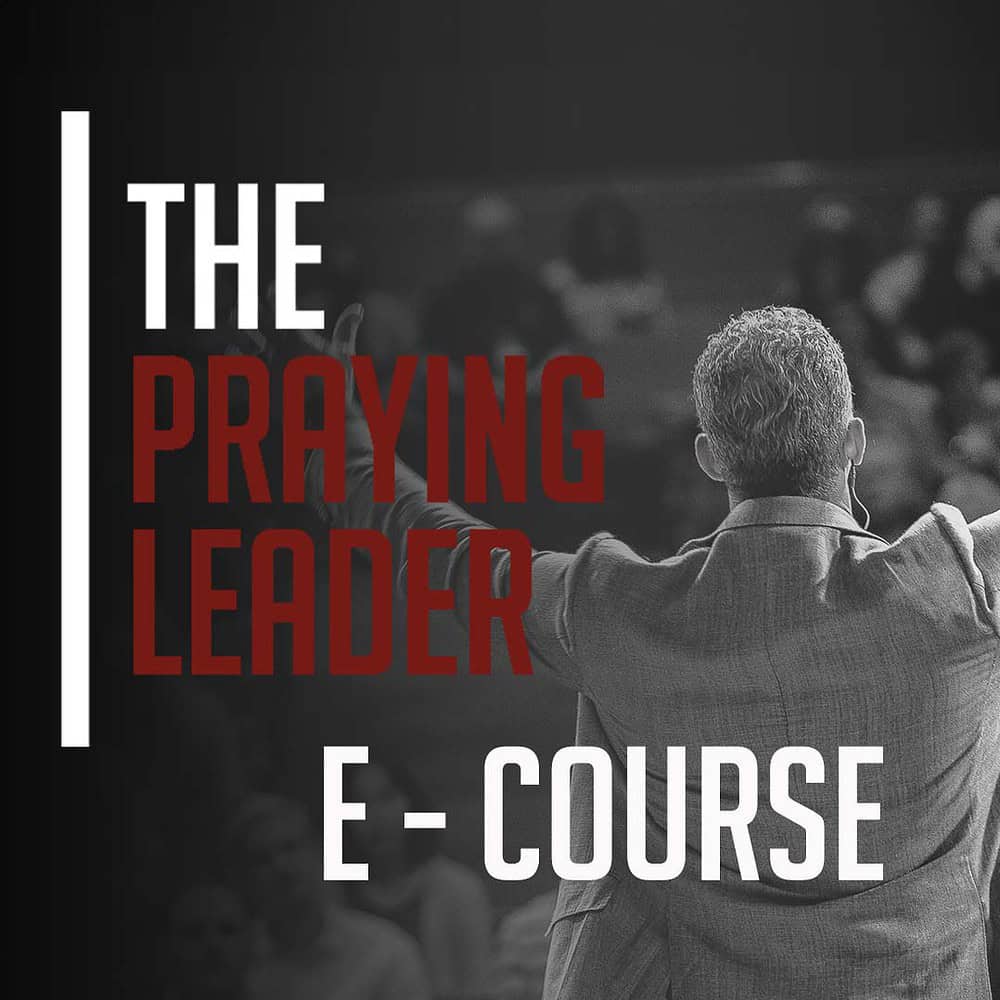 The Praying Leader Logo over a pastor with hands in the air