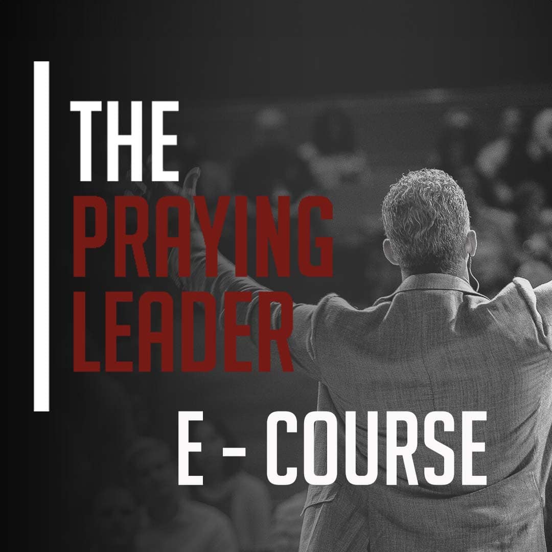 The Praying Leader Logo over a pastor with hands in the air