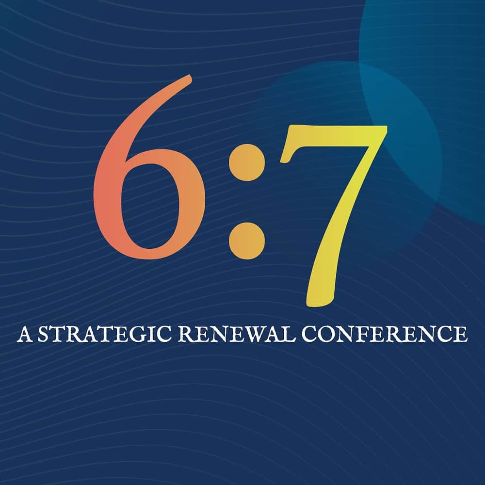 Blue background with the 6:7 logo and description of the conference