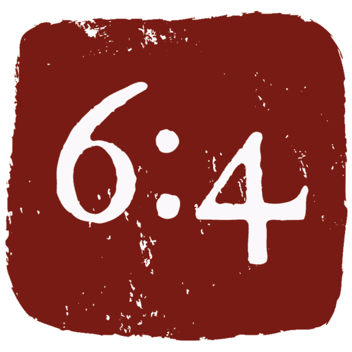 The block icon of The 6;4 Fellowship - Red antiqued square with white number inside