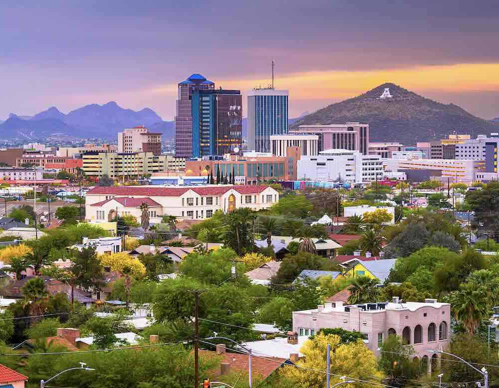 skyline of Tucson Arizona at sunset