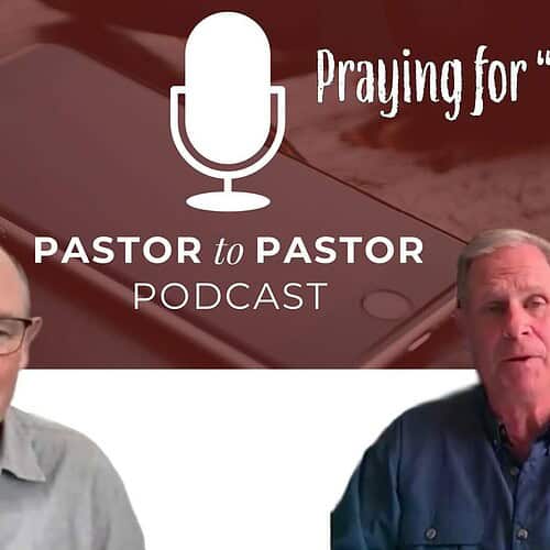 two men in conversation over the pastor to pastor podcast logo