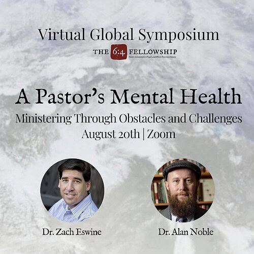 a globe in the background with the Virtual Global Symposium title and speakers for the session: A Pastor's Mental Health
