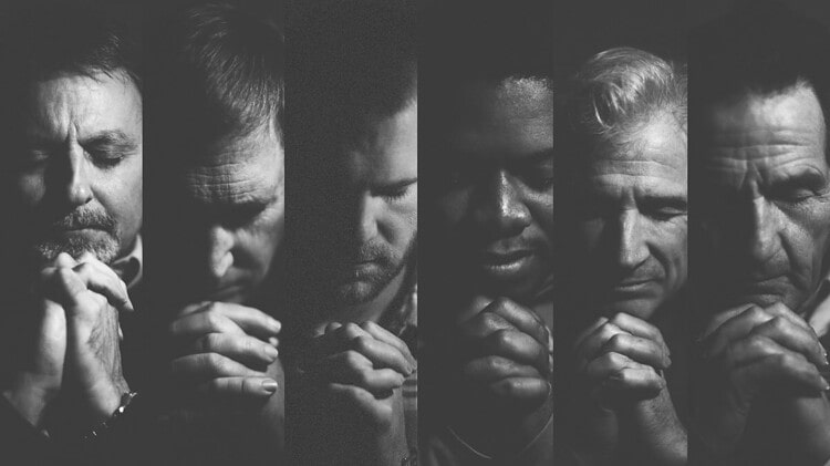 a praying elders church - six close up black and white images of men praying that nearly overlap