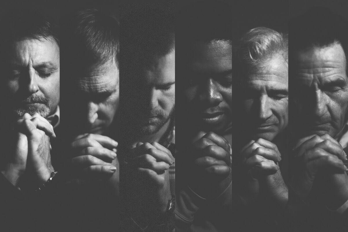 a praying elders church - six close up black and white images of men praying that nearly overlap