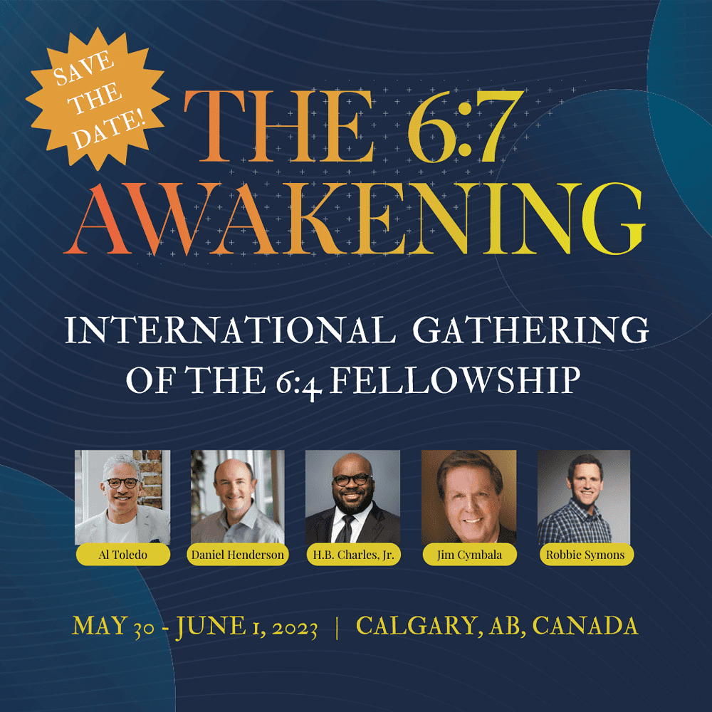 Graphic Announcing International Gathering of The 6:4 Fellowship in May 2023